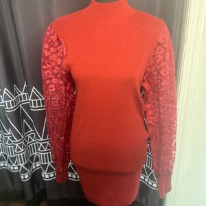 Entro Sweater Dress with Sheer Leopard Sleeves - Size Large (NWT)